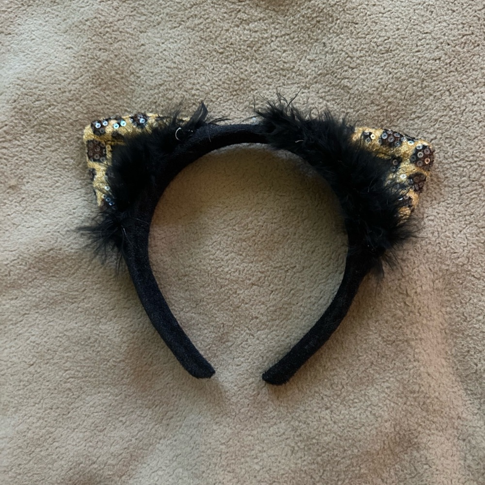 Sequin Cat Ear Headband - Black and Gold